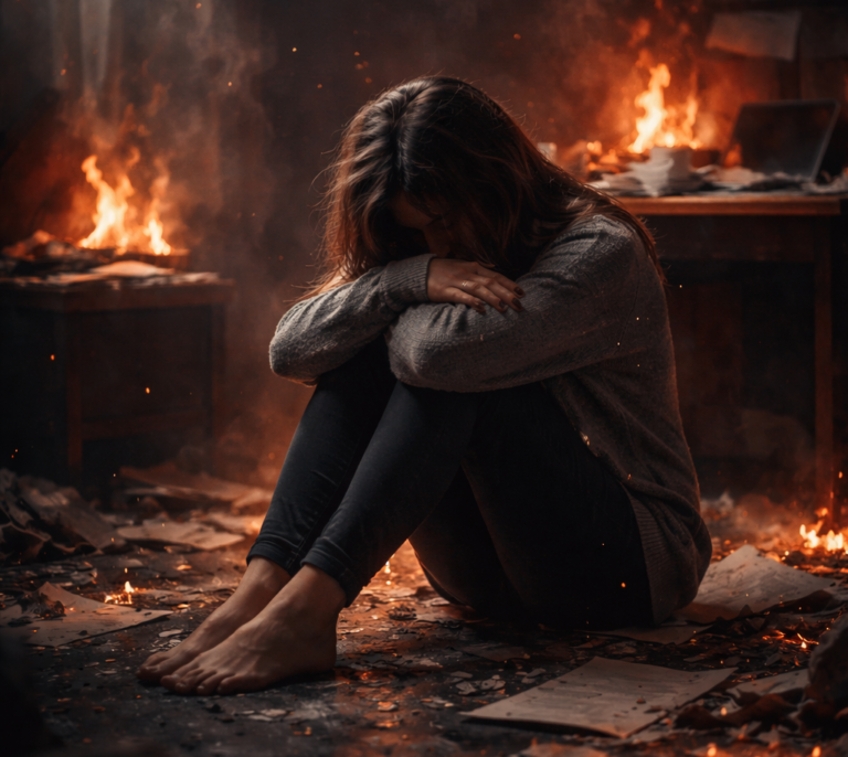 Couple silencieux assis côte à côte, exprimant la distance émotionnelle et l’épuisement intérieur liés au burn-out