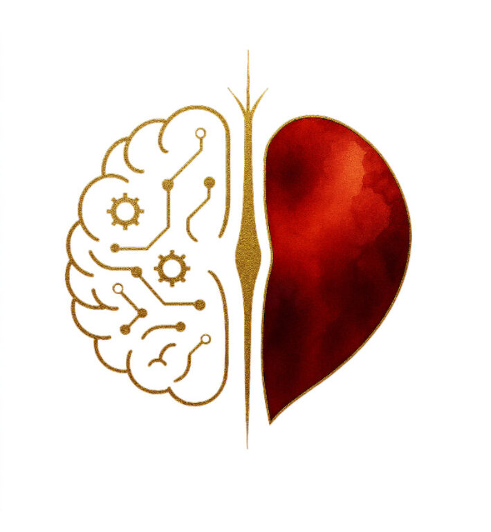 logo amthéra , moitié coeur et moitié cerveau